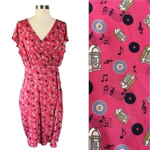 LINDY BOP Faux Wrap Midi Dress in Jukebox Print NWT Size 8